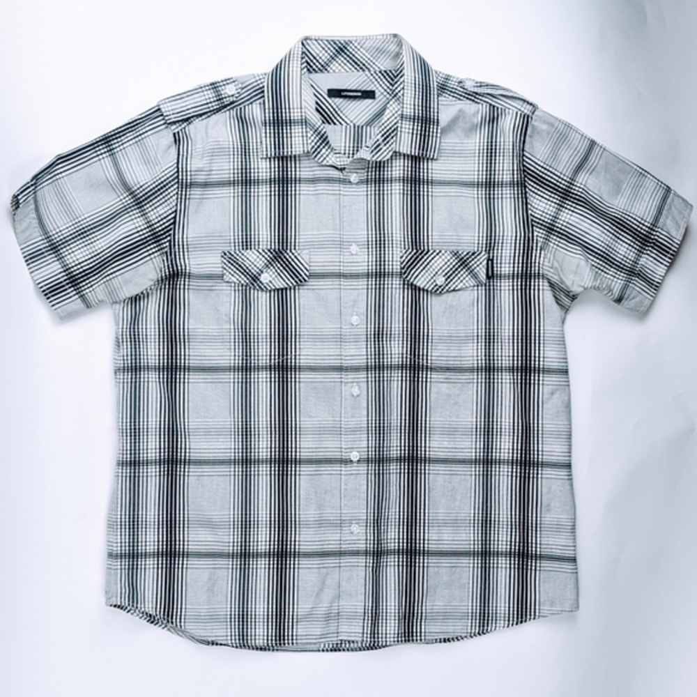 Lindbergh Shirt Men's Sz XL 43/44 Button Up Black White Plaid A01